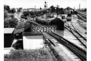 Highbridge looking north towards GWR goods shed, Burnham line in foreground, 1960s