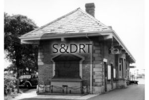 Highbridge S&D station looking south with war memorial, 1960s