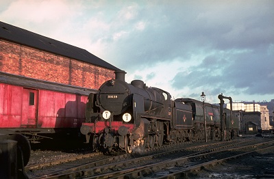 The locomotives from the Bath leg of the RCTS Railtour on 2 January 1966 seen at Bath loco depot