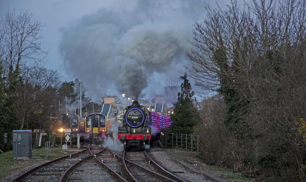 S&D 7F No. 53808 at the Watercress Line's Steam Illuminations on 4 December 2021.