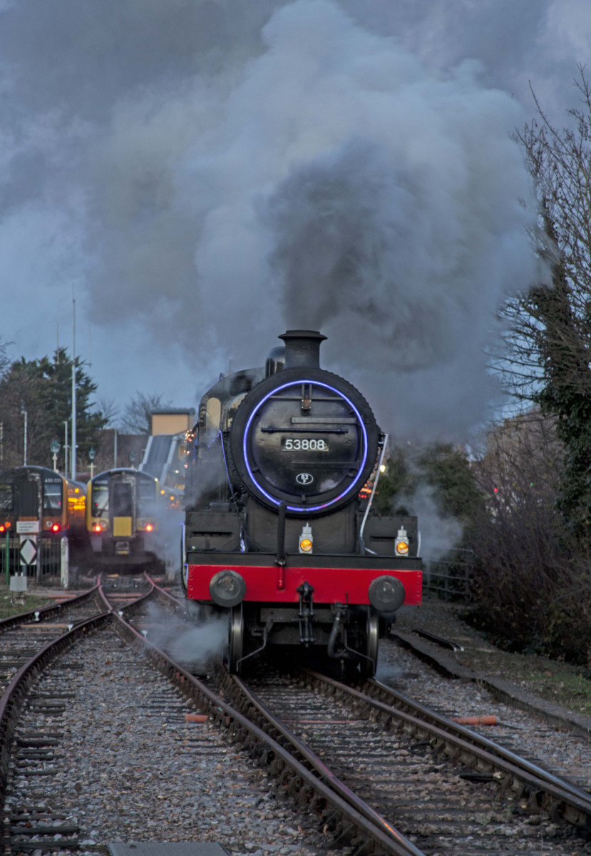 S&D 7F No. 53808 at the Watercress Line's Steam Illuminations on 4 December 2021.