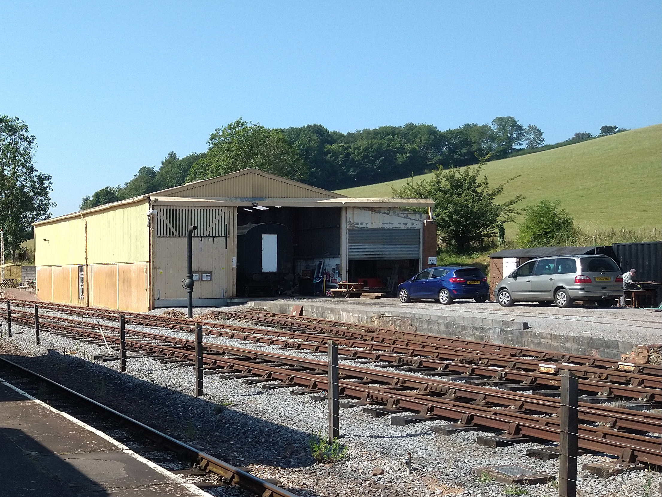 the yard and restoration shed at Washford station