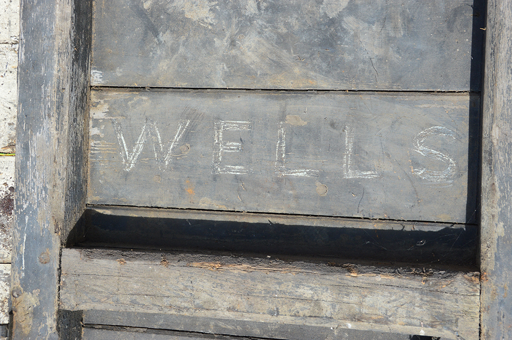 Wells brake van section showing original lettering: 'WELLS'