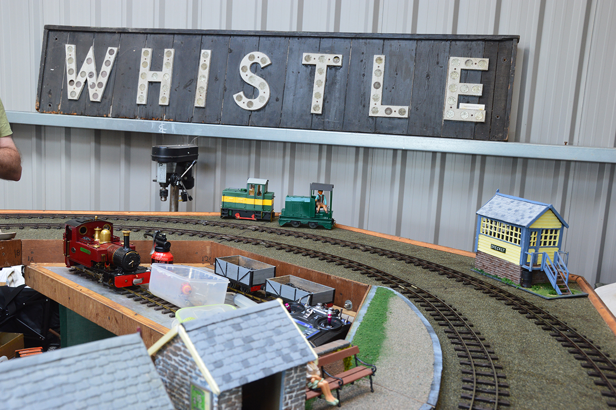 Peat railway whistle sign inside the new engine shed