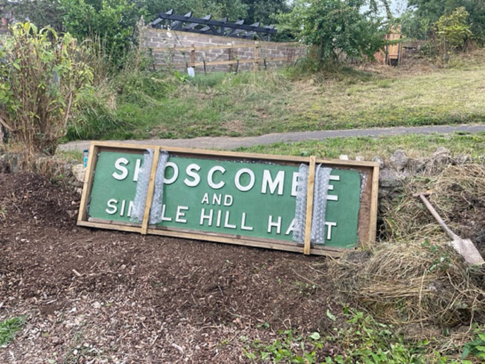 One of the two original Shoscombe & Single Hill Halt nameboards