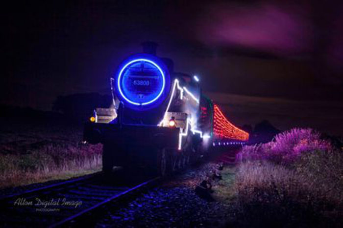 53808 at press launch of Watercress Line's 2022 Steam Illuminations