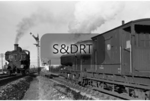 Templecombe; 3795 waits to take goods headed by 4691 up the spur line, 1961/2 (1); G A Richardson