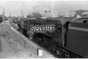 Evercreech Junction; 75002 & 34046 'Braunton' on Up service 1961/2; G A Richardson