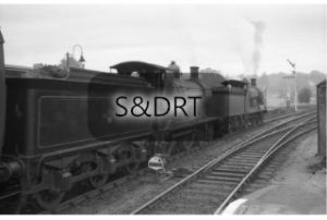 Wimborne; T9s No. 30707 & 30729 arriving at station with special passenger service (3); G A Richardson