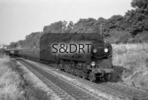 Oakley (Basingstoke); West Country Class 34045 'Ottery St. Mary' on through passenger service, c.1960; G A Richardson