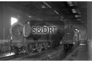 Templecombe; 43682 & 43734 inside Lower Yard engine shed, 1960; G A Richardson