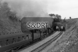 Chilcompton Tunnels; 75009 & 34039 'Boscastle' on Down through service, 1962; G A Richardson