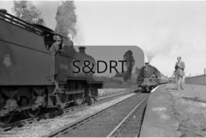 Shillingstone; 40696 & 76011 passing in station, 1956; G A Richardson