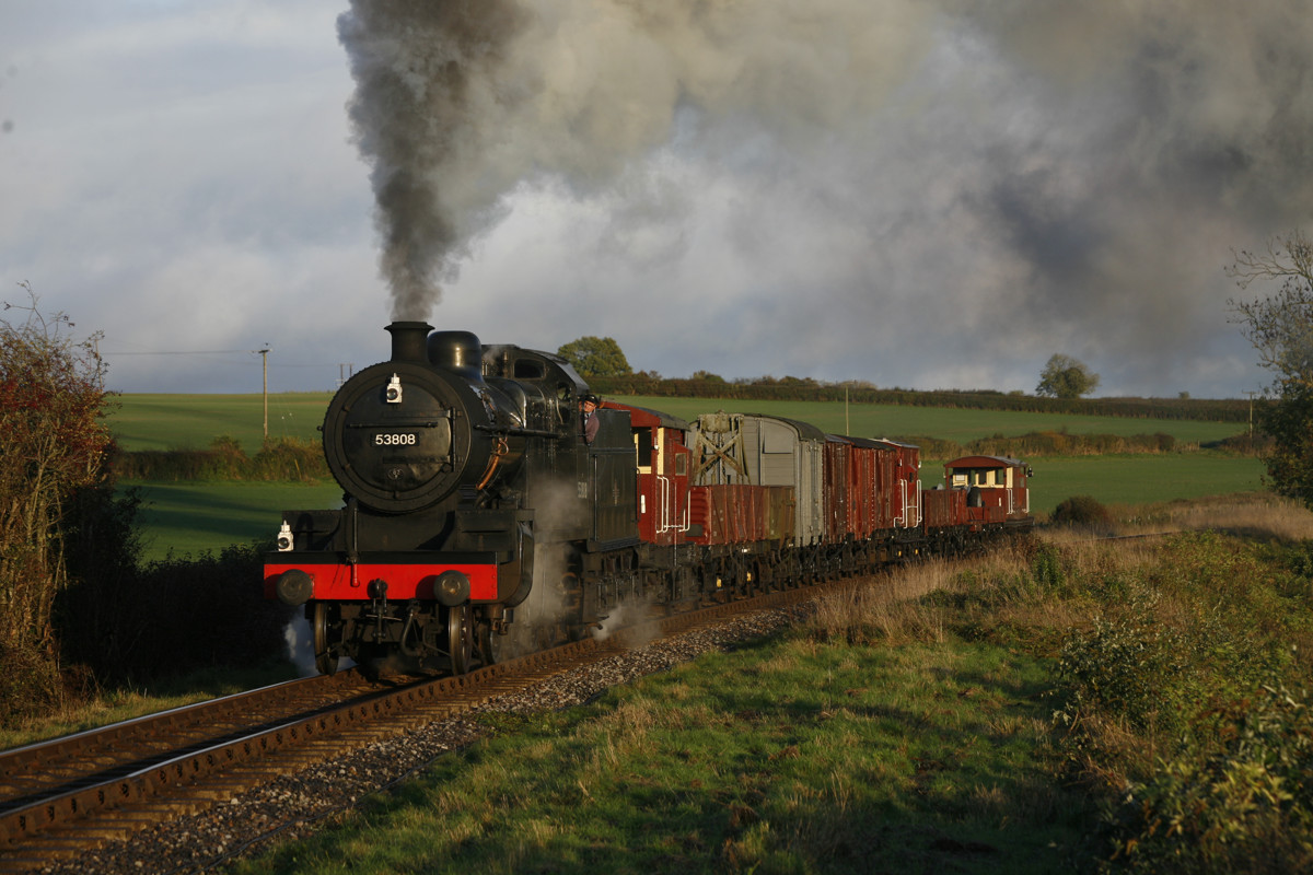 53808 pictured between Ropley and Alresford on a goods charter service on 3 November 2023.