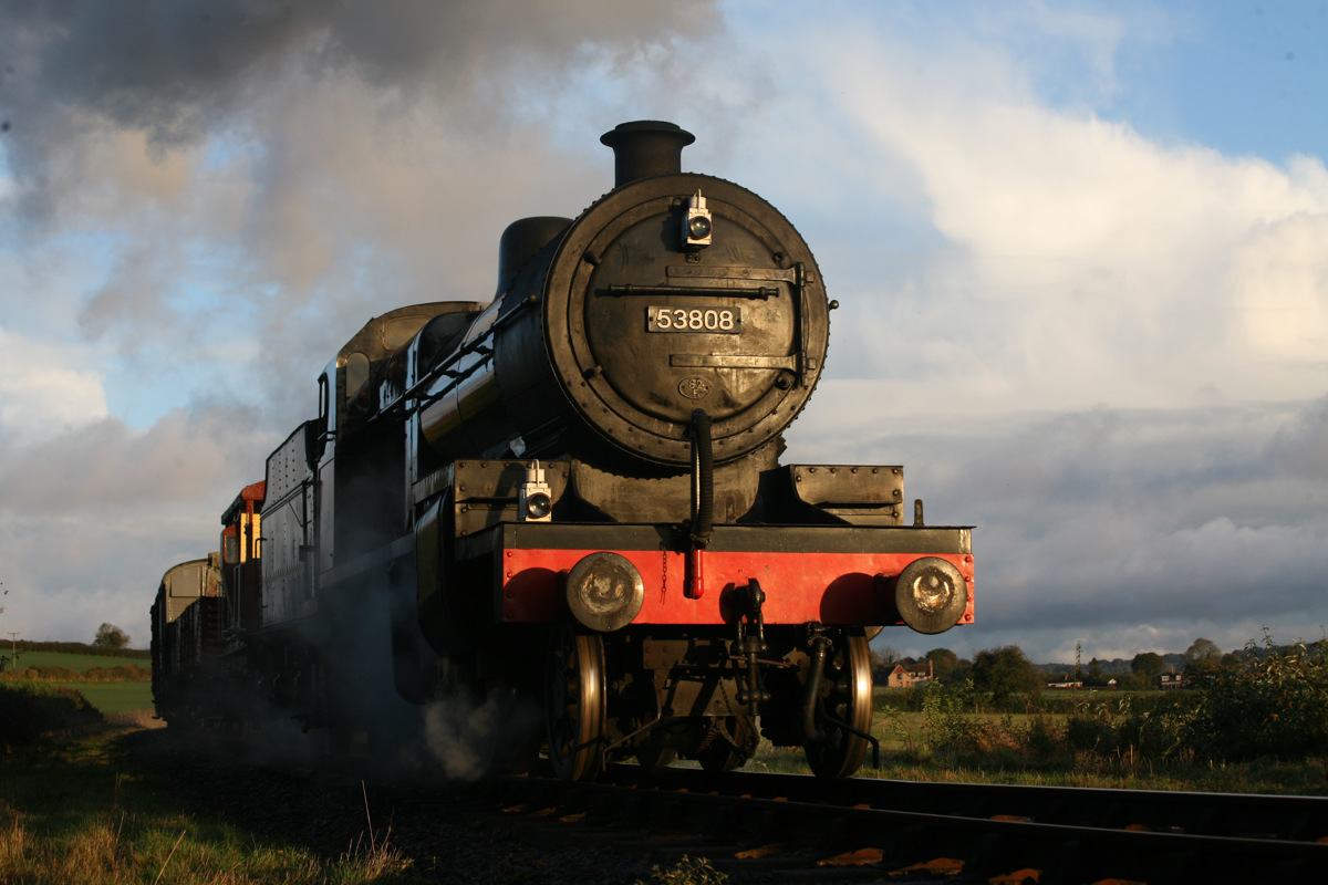 53808 pictured between Ropley and Alresford on a goods charter service on 3 November 2023.