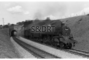 Chilcompton Tunnel; 75009 and 53810 on Down passenger service, 1962; G A Richardson