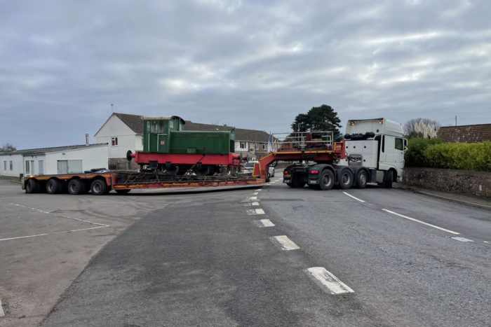 Ruston & Hornsby 0-4-0 shunter leaving Washford S&DRT site.