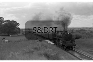 Corfe Mullen bank; 73019 on the Down 'Pines Express' (11 carriages); G A Richardson