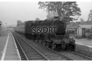 Shillingstone; 45102 on three-carriage Up passenger service (1) - arriving at station, 1963; G A Richardson