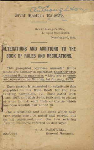 Alterations and Additions to the Book of Rules and Regulations: Great Eastern 1922
