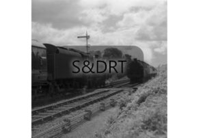 Shillingstone; 73087 'Linette' with Down passenger service, 1957 (2) - 73052 arriving; G A Richardson