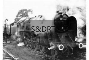 Evercreech Junction; 92238 on WRS Somerset & Dorset Joint & Eastleigh Tour, 12-06-65 (1)